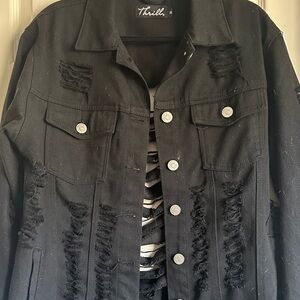 Thrill Black Ripped Denim Jacket